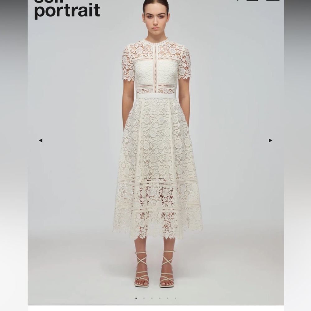 Self-Portrait Ivory Floral Guipure Midi Dress